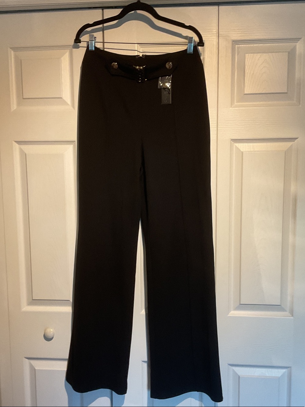 Gracia Black Wide-Leg Dress Pants with Button Trim nwt m, gorgeous!